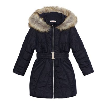 bluezoo Girls' navy faux fur trim hood padded coat